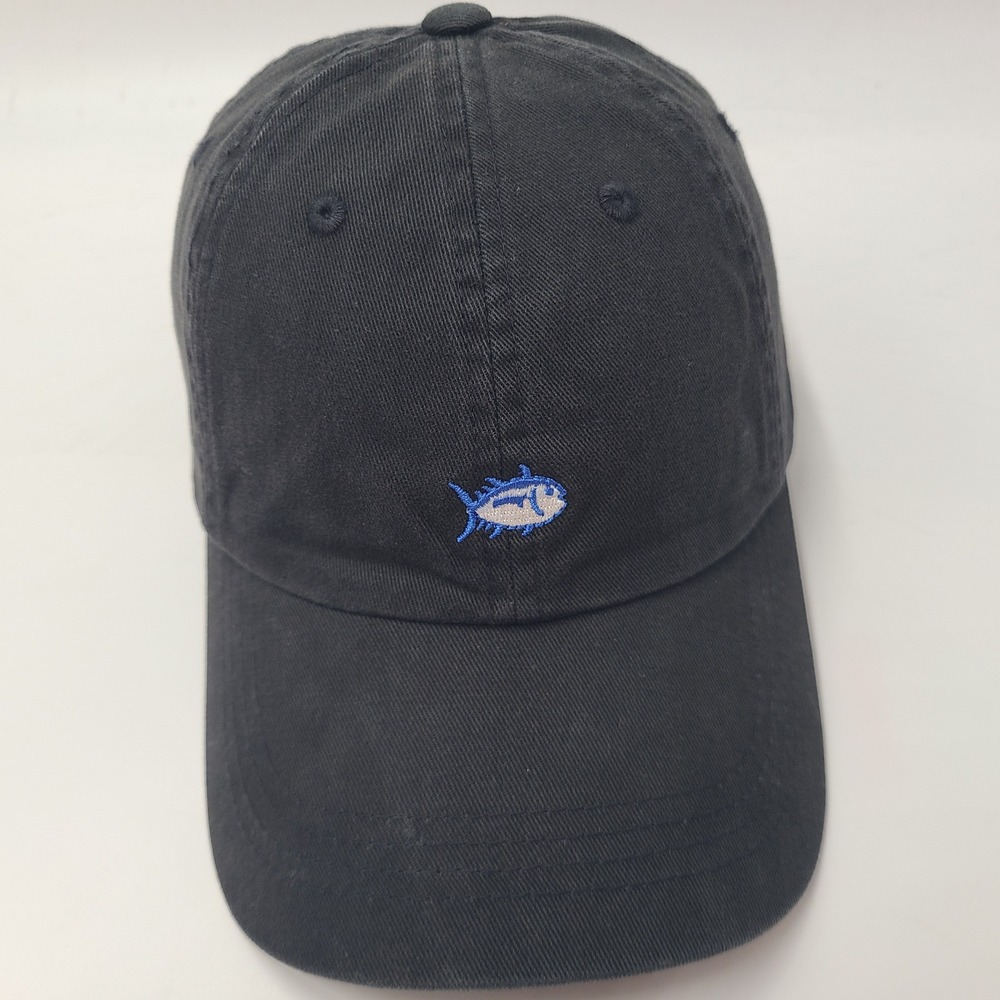 Southern‎ Tide Hat Strapback (Fits Small) Black Blue Skipjack Tuna Logo Fish Men
